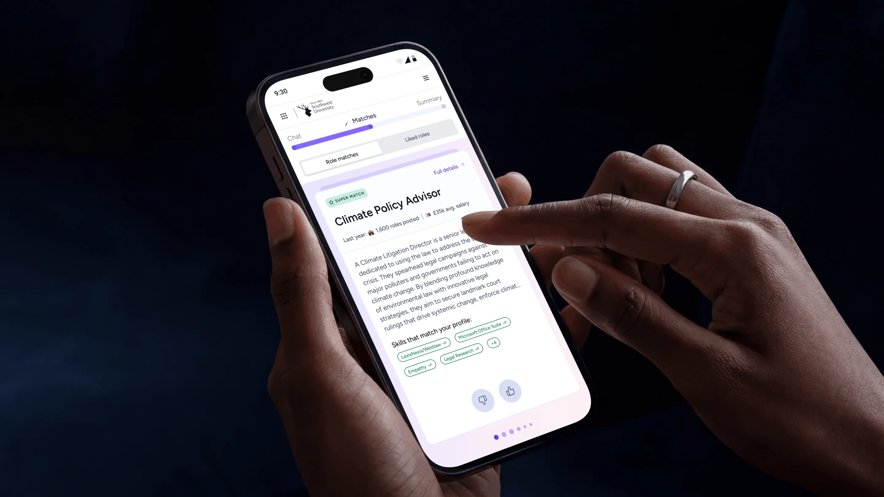 Career Inspiration shown on a phone displaying a job match