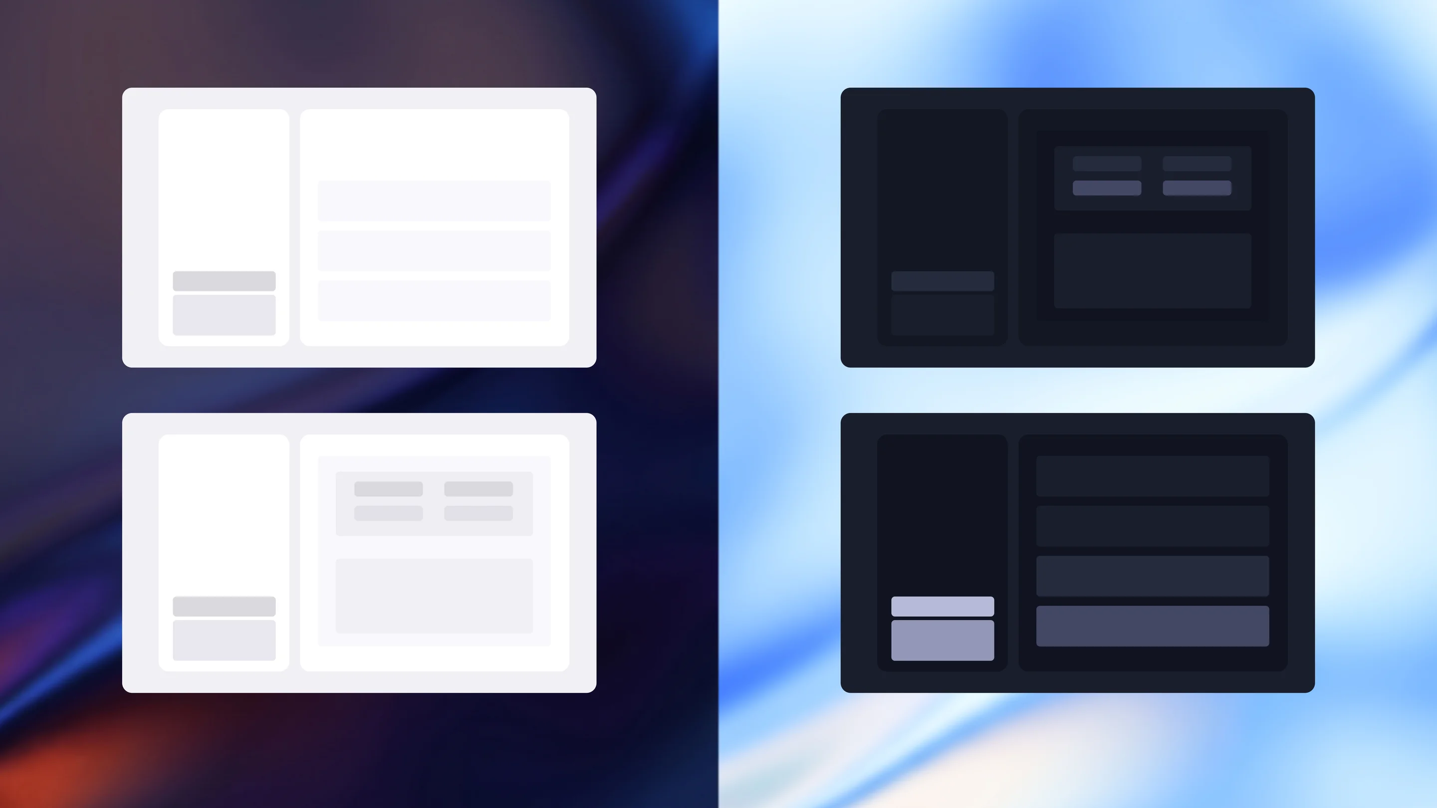 The same interface rendered across luminance themes, showing the tokens adapting between brighter and dimmer modes